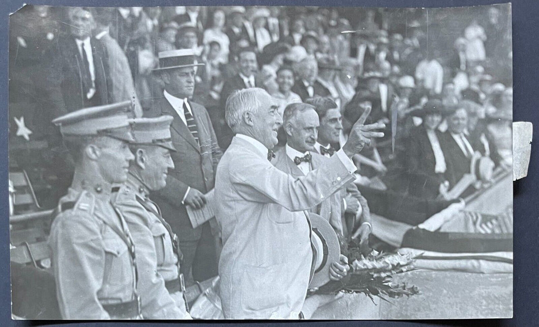 VTG 1921 President Harding Type 1 B&W Photo Throwing a First Pitch WWI Veterans