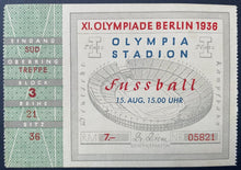 Load image into Gallery viewer, 1936 Summer Olympics Futbol Gold Medal Final Ticket Sports Historical Soccer VTG

