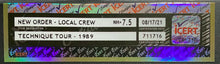 Load image into Gallery viewer, 1989 New Order Unused Local Crew Backstage Pass Technique Tour NM+ 7.5 iCert
