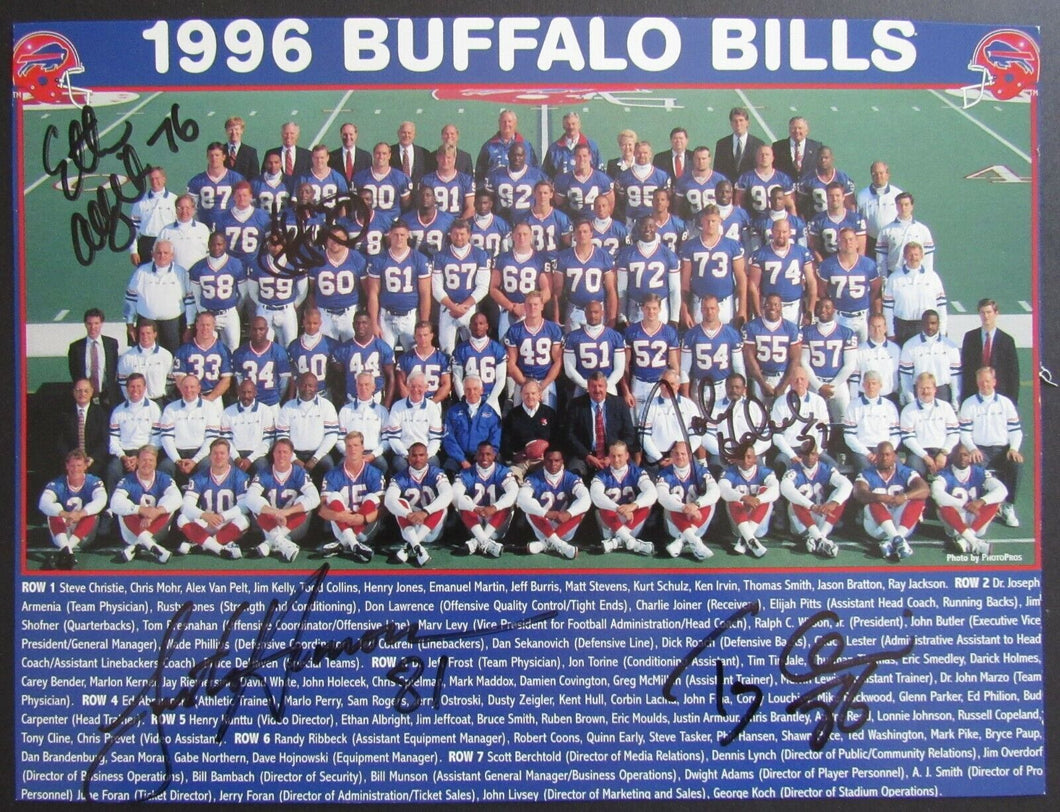 1996 NFL Buffalo Bills Team Photo Autographed by 5 Players Cline Armour Signed