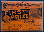 1894 Ottawa Central Canadian Exhibition First Prize Award Horse Show Canada