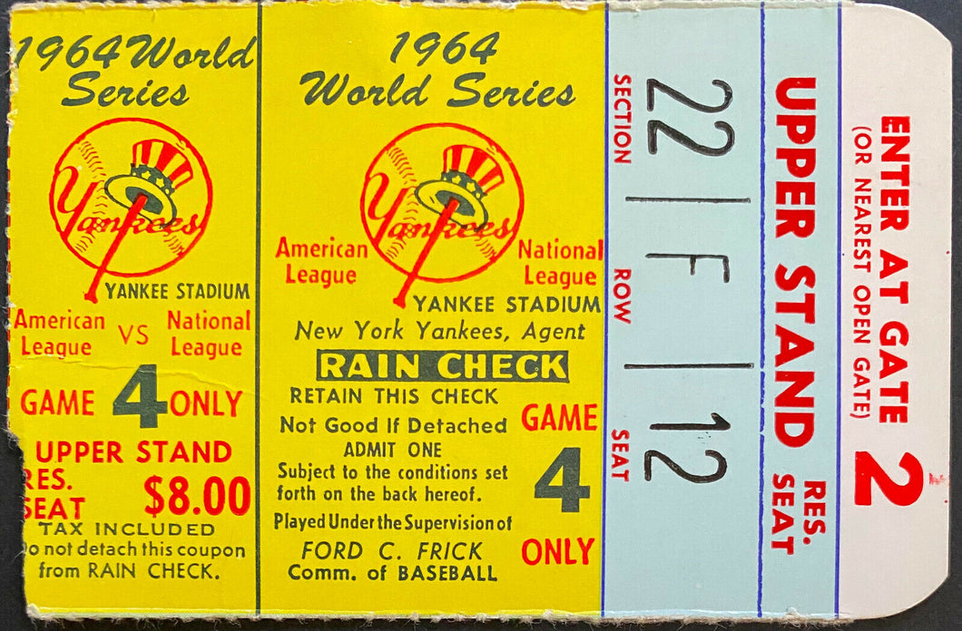 1964 World Series Game 4 Ticket NY Yankees vs Cardinals Ken Boyer Grand Slam