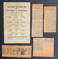 1932 Toronto General Finance Hockey League Program / News Clips Varsity Arena