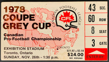 Load image into Gallery viewer, 1978 CFL Grey Cup Ticket Exhibition Stadium Montreal Alouettes Edmonton Eskimos
