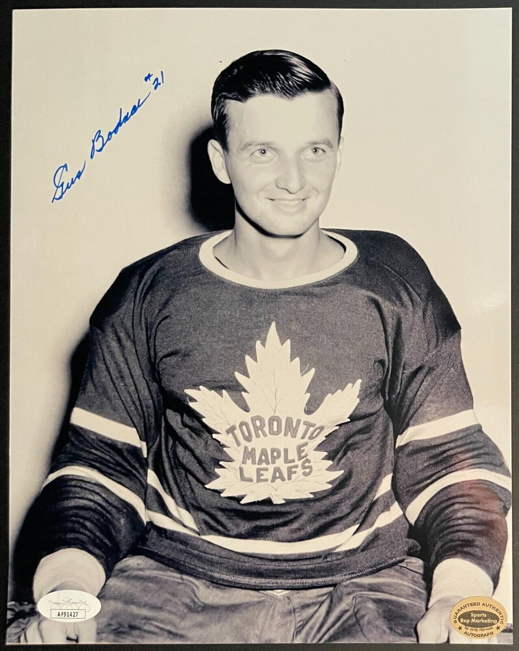 Gus Bodnar Autographed Photo Toronto Maple Leafs NHL Hockey Signed Vintage JSA