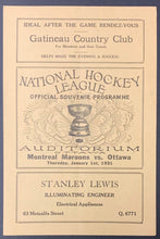 Load image into Gallery viewer, 1931 Ottawa Auditorium Hockey Program Montreal Maroons vs Senators Babe Siebert
