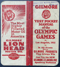 Load image into Gallery viewer, 1932 Los Angeles Summer Olympics Pocket Guide Gilmore Gasoline Historical VTG
