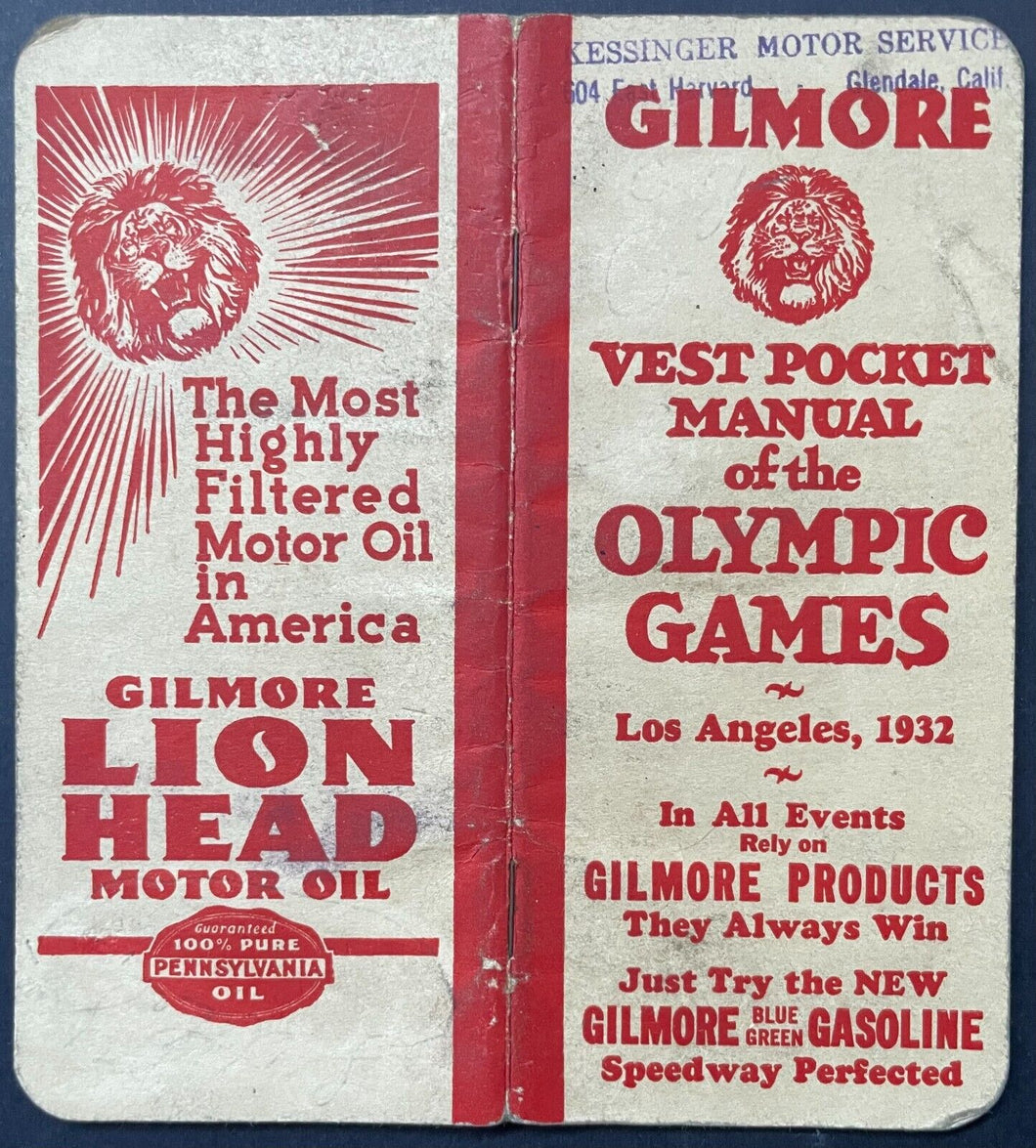 1932 Los Angeles Summer Olympics Pocket Guide Gilmore Gasoline Historical VTG