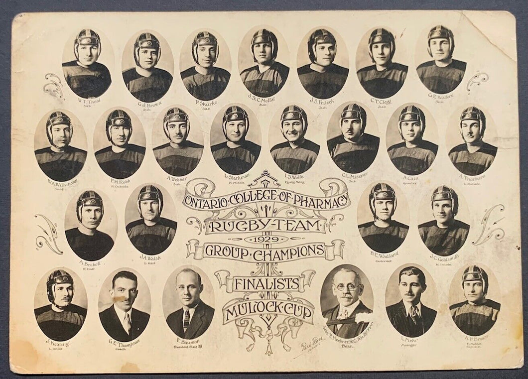1929 University Of Pharmacy Mulock Cup Rugby Football Club Team Photo Post Card