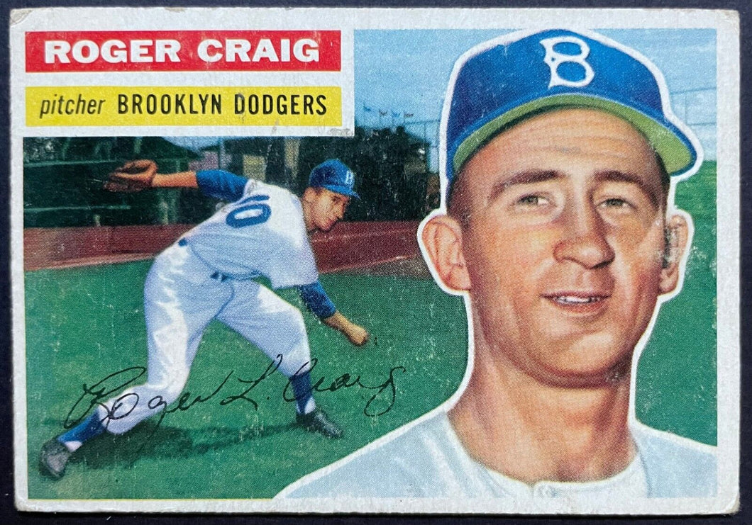 1956 Topps Baseball Roger Craig #63 Brooklyn Dodgers MLB Card Vintage