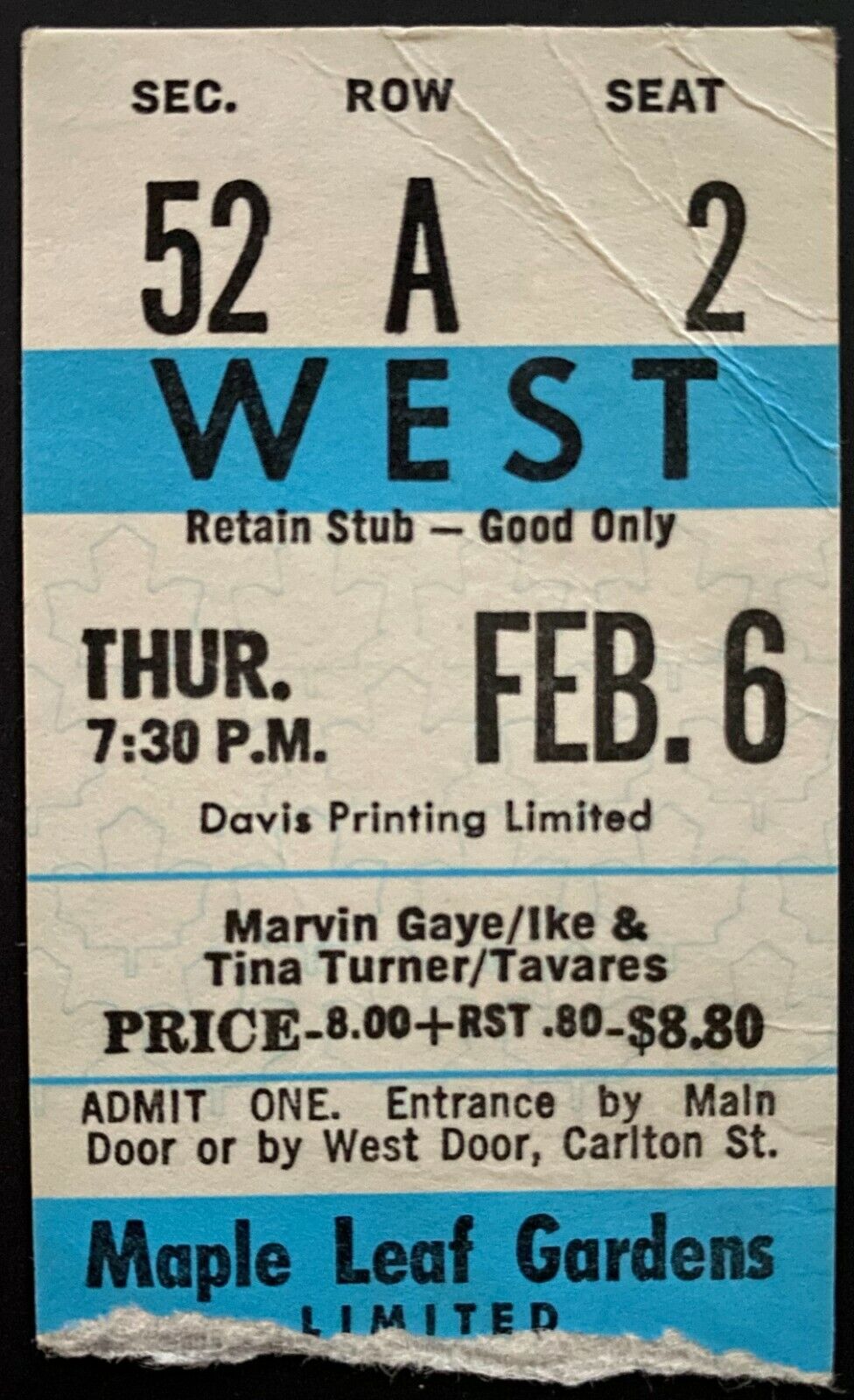 1975 Marvin Gaye with Ike and Tina Turner Ticket Stub @ Maple Leaf Gardens VTG