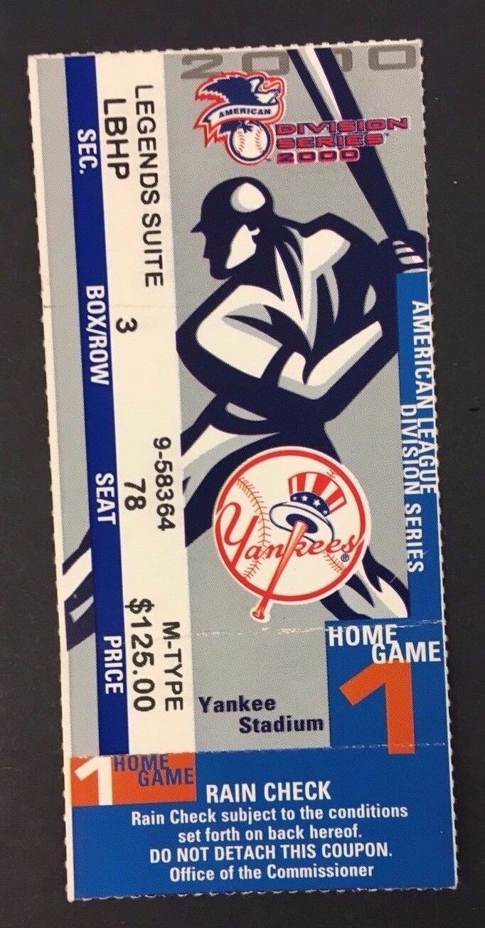 2000 MLB ALDS Baseball Game 1 New York Yankees vs. Oakland Athletics Ticket