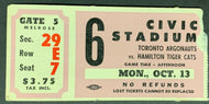 1969 CFL Football Ticket Hamilton Tiger Cats vs Toronto Argos Civic Stadium