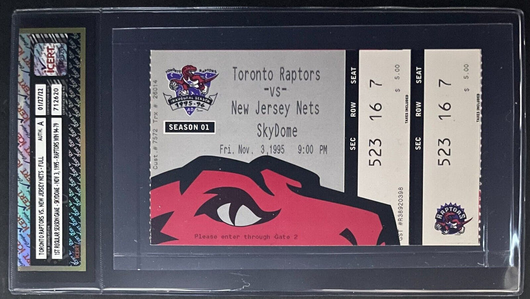 1995 Toronto Raptors Inaugural First Game Ticket NBA Basketball iCert Authentic