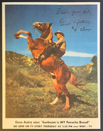1950s Original Sunbeam Bread Gene Autry TV Advertising Promo Print Vintage