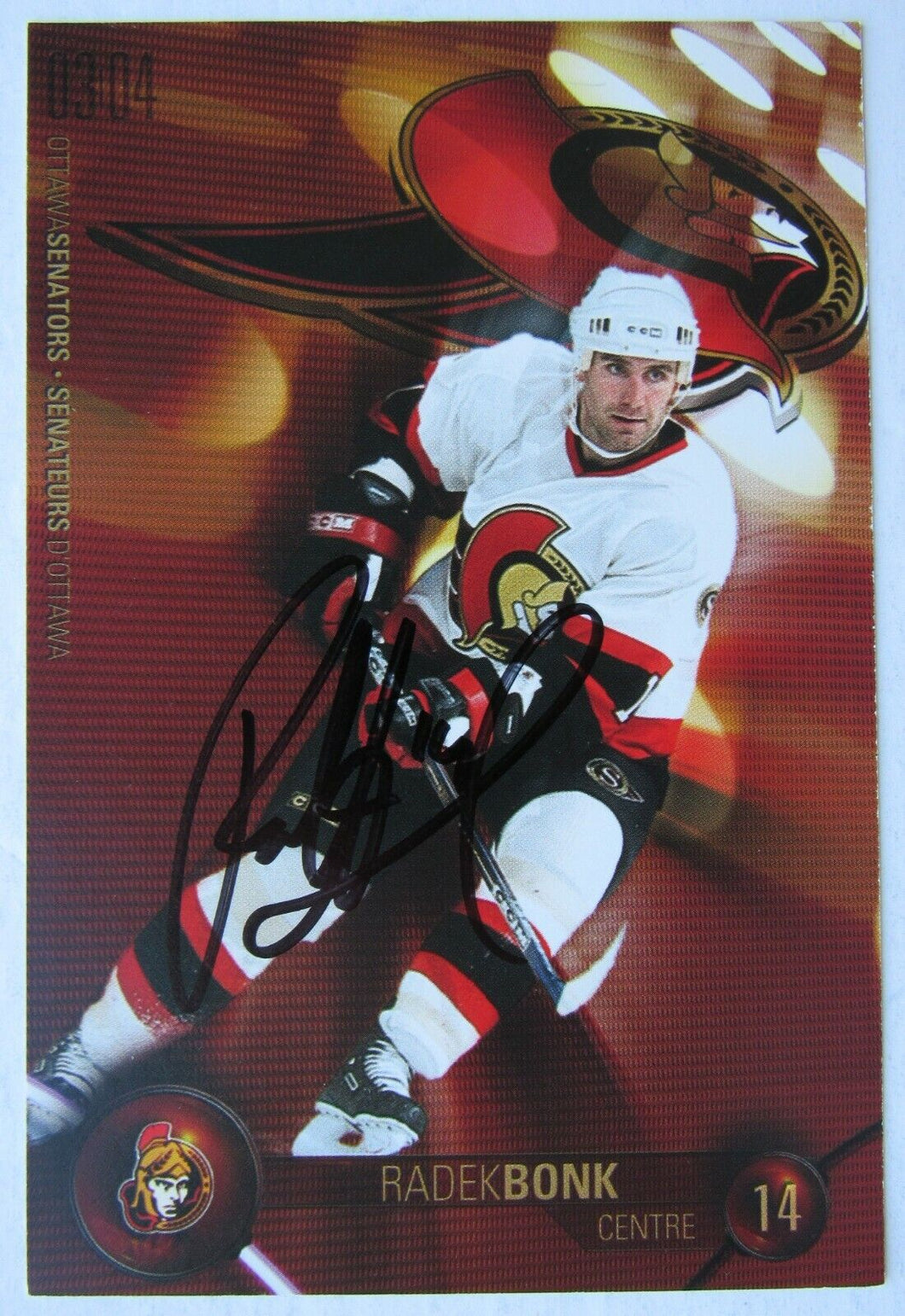 NHL Hockey Ottawa Senators Radek Bonk #14 Personally Autographed Oversized Card