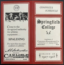 Load image into Gallery viewer, 1927-28 Springfield College Pocket Schedule Varsity Sports Basketball + Hockey +
