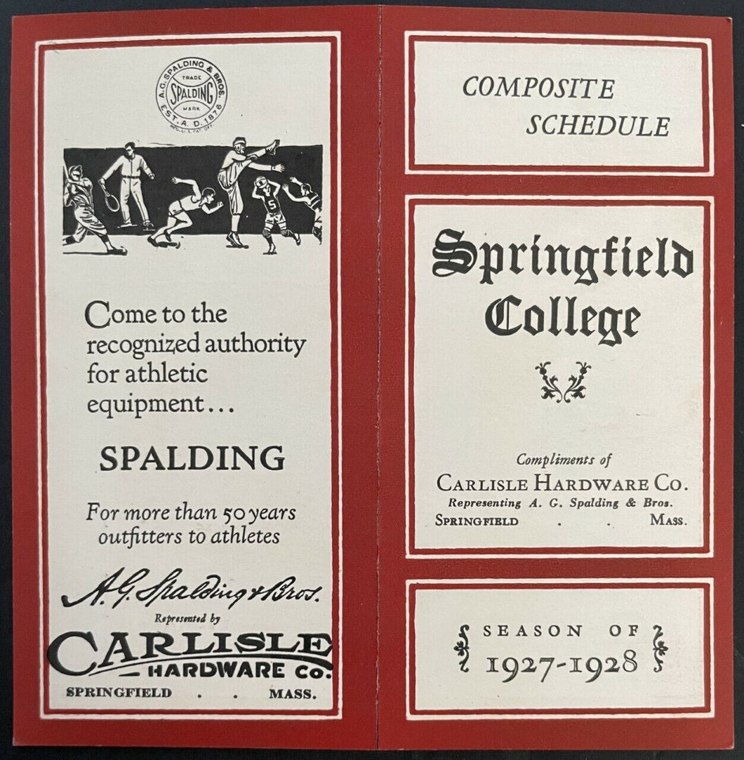 1927-28 Springfield College Pocket Schedule Varsity Sports Basketball + Hockey +