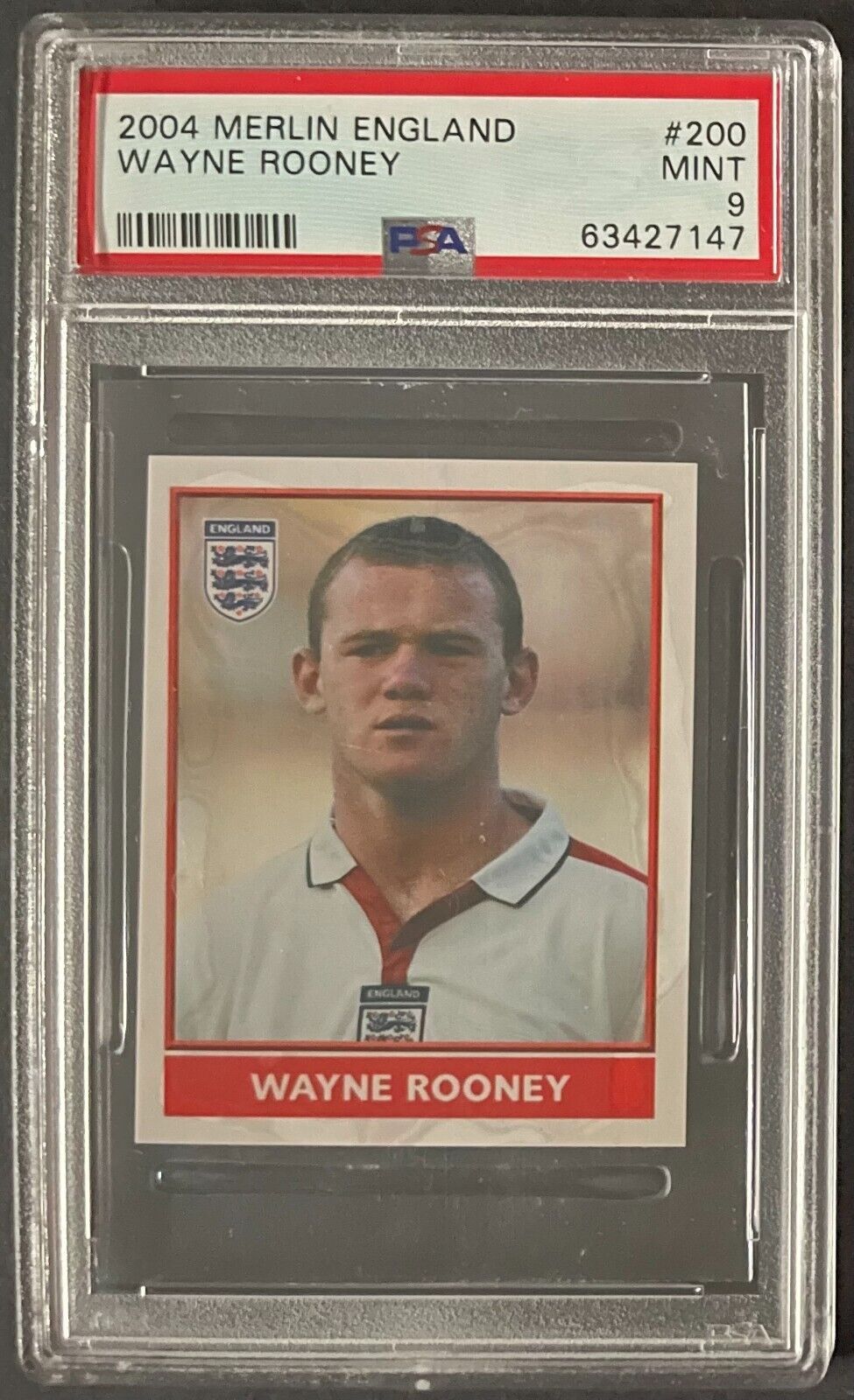 2004 Merlin England #200 Wayne Rooney PSA MINT 9 Soccer Football Sticker Card