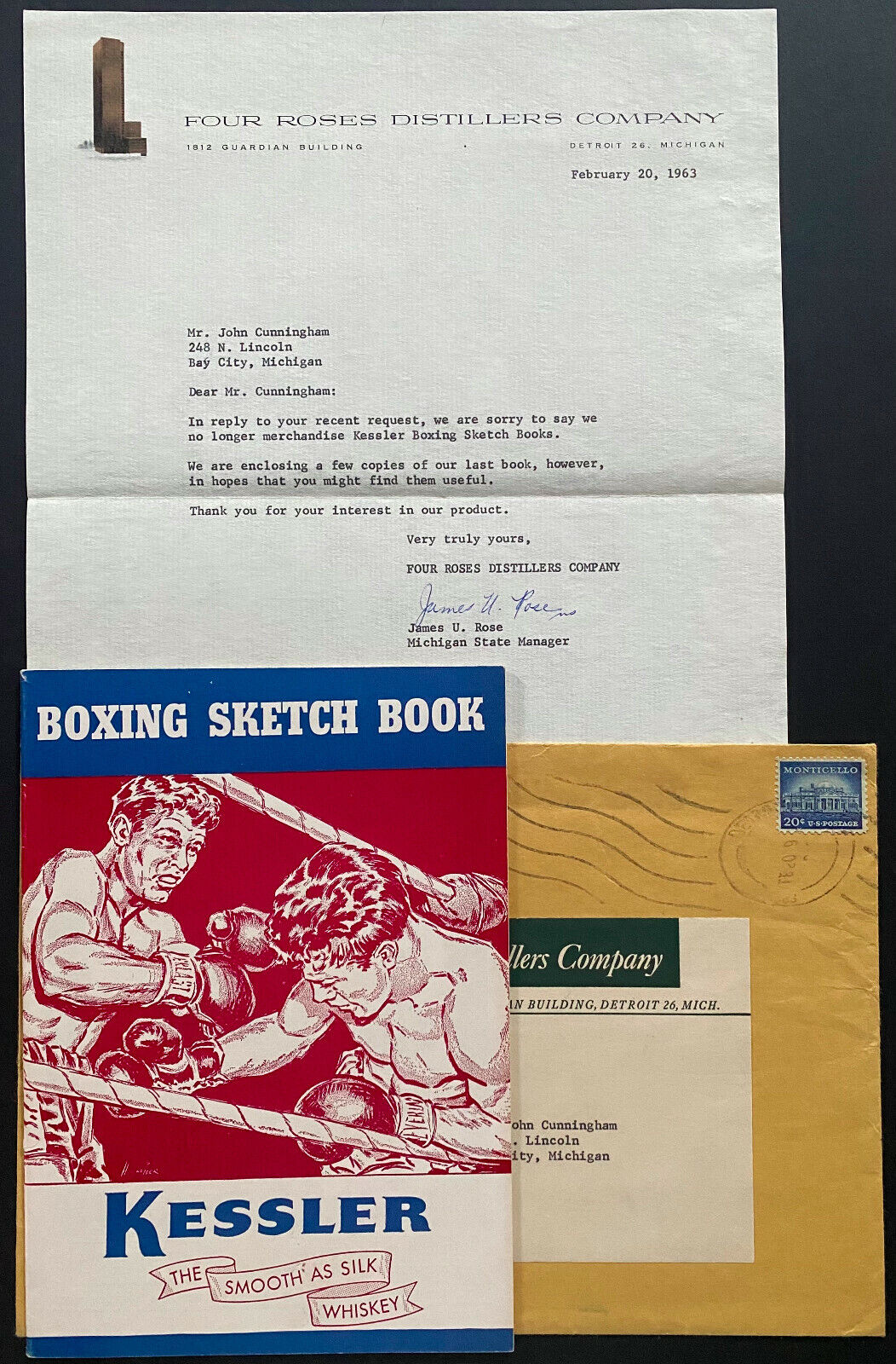 1955 Boxing Sketch Book + Letter + Envelope Regarding Copies Of Kessler Promo