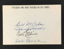 Load image into Gallery viewer, Autographed Baseball Index Card 4 Pitchers With No Hitters Signatures JSA
