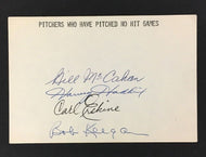 Autographed Baseball Index Card 4 Pitchers With No Hitters Signatures JSA