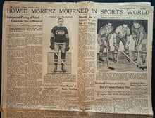 Load image into Gallery viewer, 1937 Ottawa Newspaper Covering Howie Morenz Death NHL Hockey HOFer Canadiens
