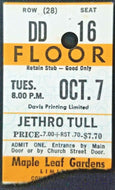 1975  Jethro Tull Rock Concert Ticket Stub Maple Leaf Gardens Toronto Vtg Music