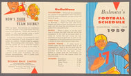 1959 Western Interprovincial Football Union Pocket Schedule Bulman's Bros LTD