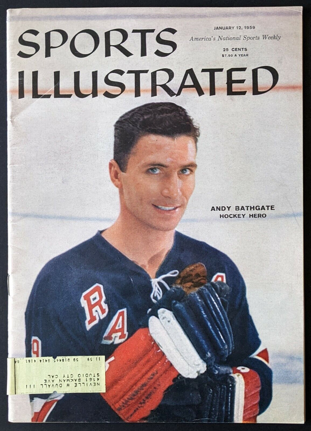 1959 Sports Illustrated Magazine Anthony Bathgate New York Rangers Cover NHL VTG