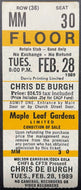 1989 Chris De Burgh Full Concert Ticket Maple Leaf Gardens Music Vintage Pop