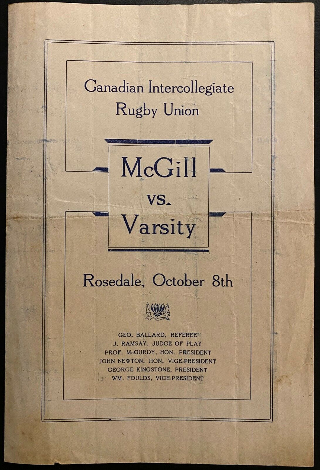 1910 Rare College Football Program Grey Cup Champs University of Toronto McGill