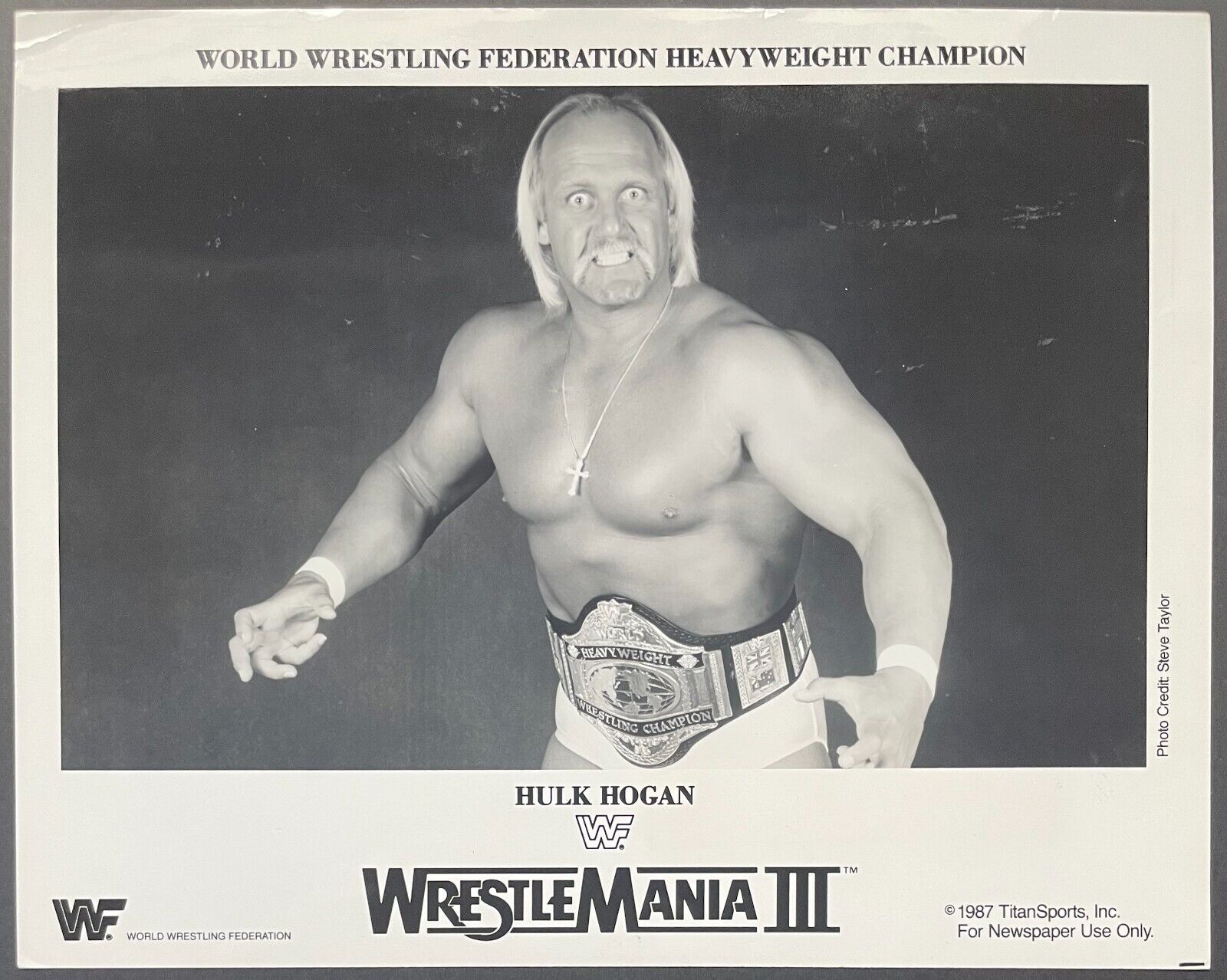 1987 Wrestlemania III Hulk Hogan B&W Publicity Photo WWF WWE Wrestling