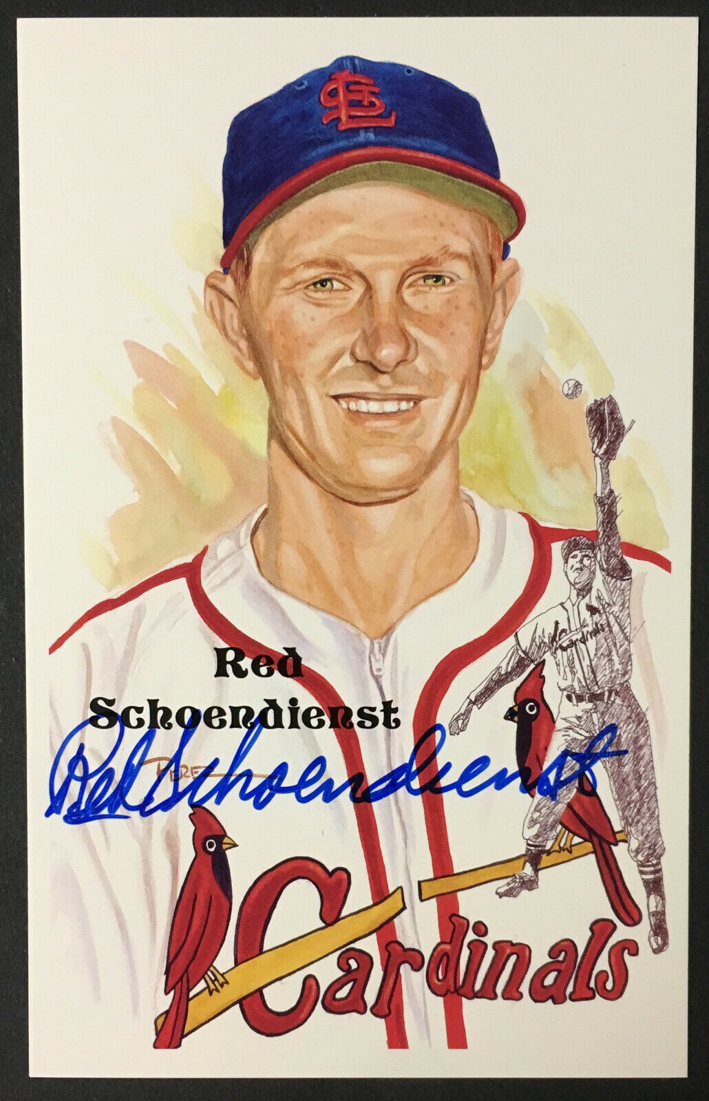 Red Schoendienst Autographed Baseball Hall Of Fame Postcard Perez Steele MLB