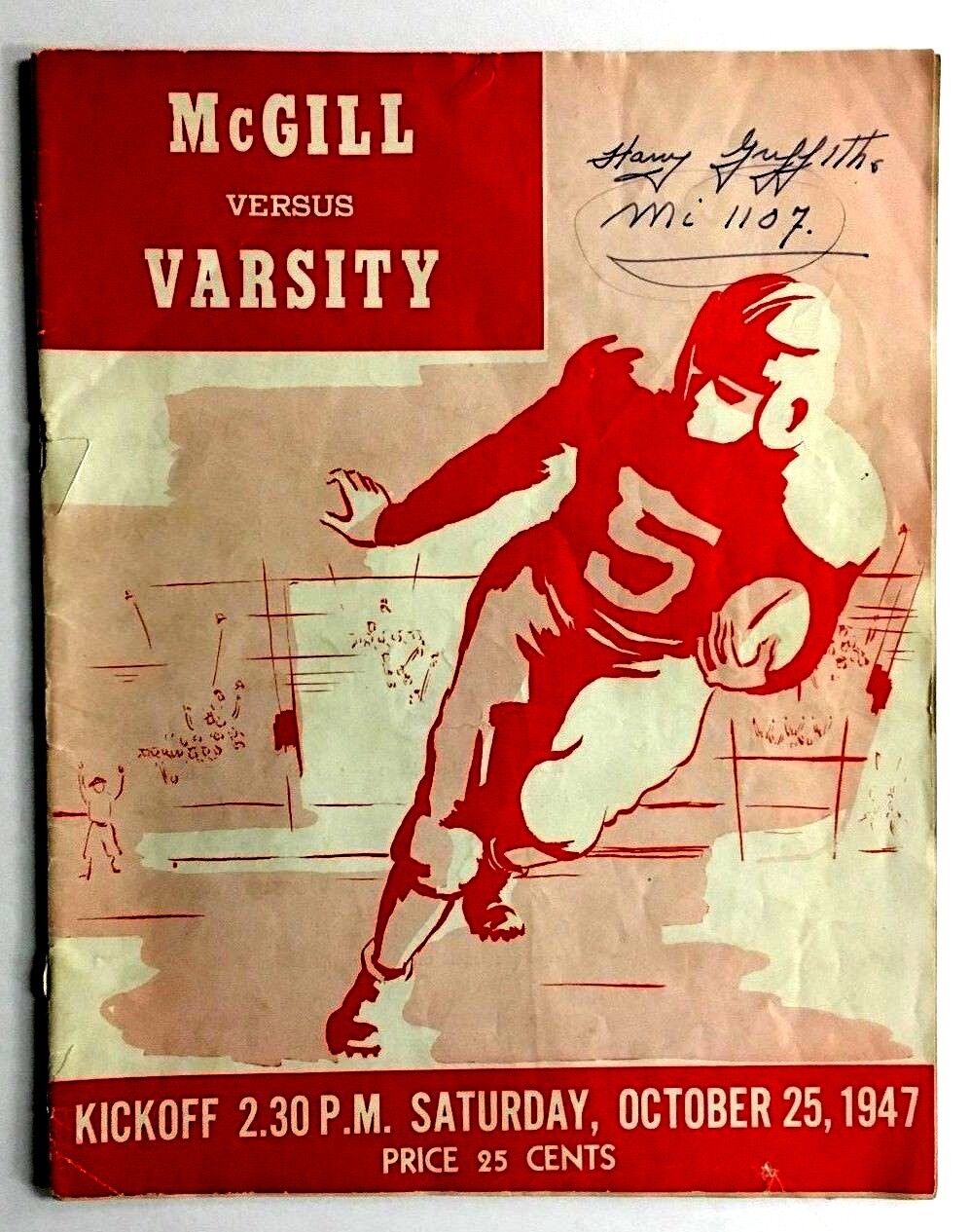 1947 Football Program McGill Vs Varsity University Of Toronto Varsity Stadium