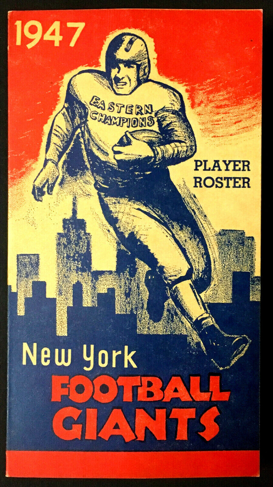 Rare 1947 NFL Roster Card New York Giants Football Team Issued Vintage Vtg