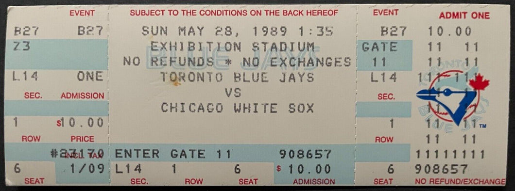 1989 MLB Baseball Toronto Blue Jays Ticket Final Game at Exhibition Stadium Vtg