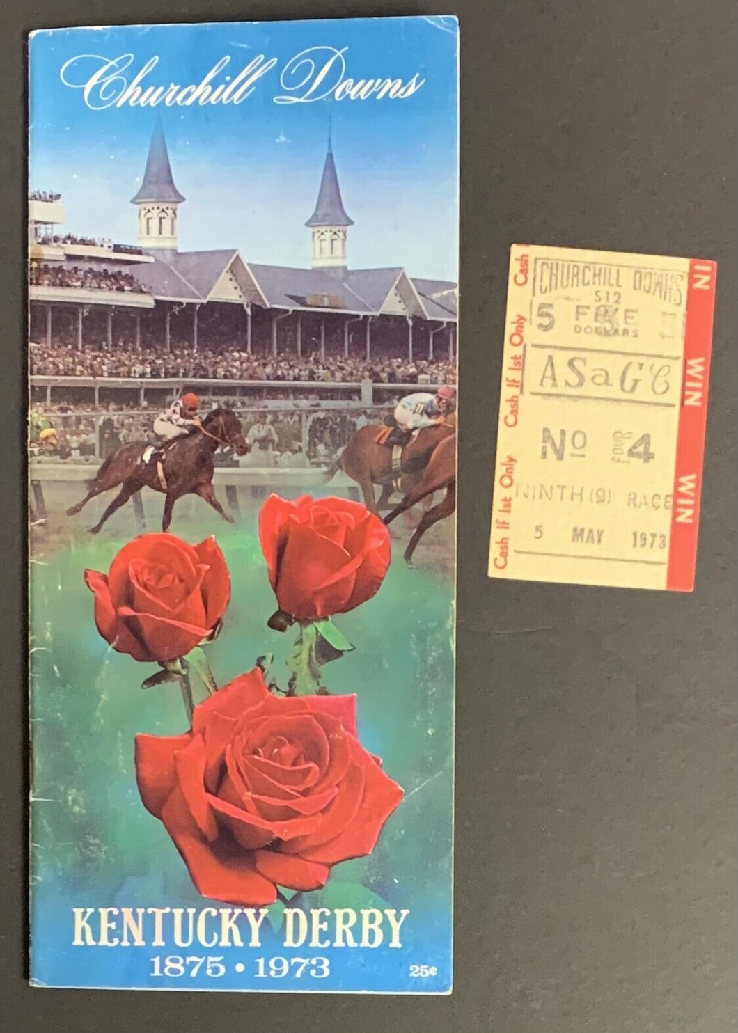 1973 Secretariat Winner Kentucky Derby Program + Parimutuel Horse Race Ticket