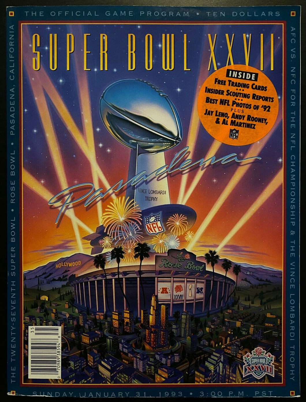 1993 NFL Football Super Bowl XXVII program Dallas Cowboys Buffalo Bills Vintage