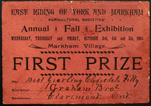 Load image into Gallery viewer, 1894 Antique Markham Fair First Prize Card Exhibition Ontario Vintage

