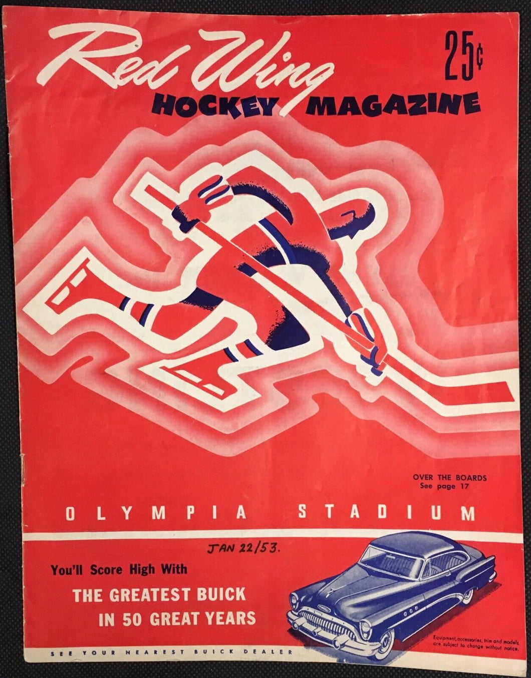 1953 Olympia Stadium NHL Hockey Program Detroit Red Wings vs New York Rangers
