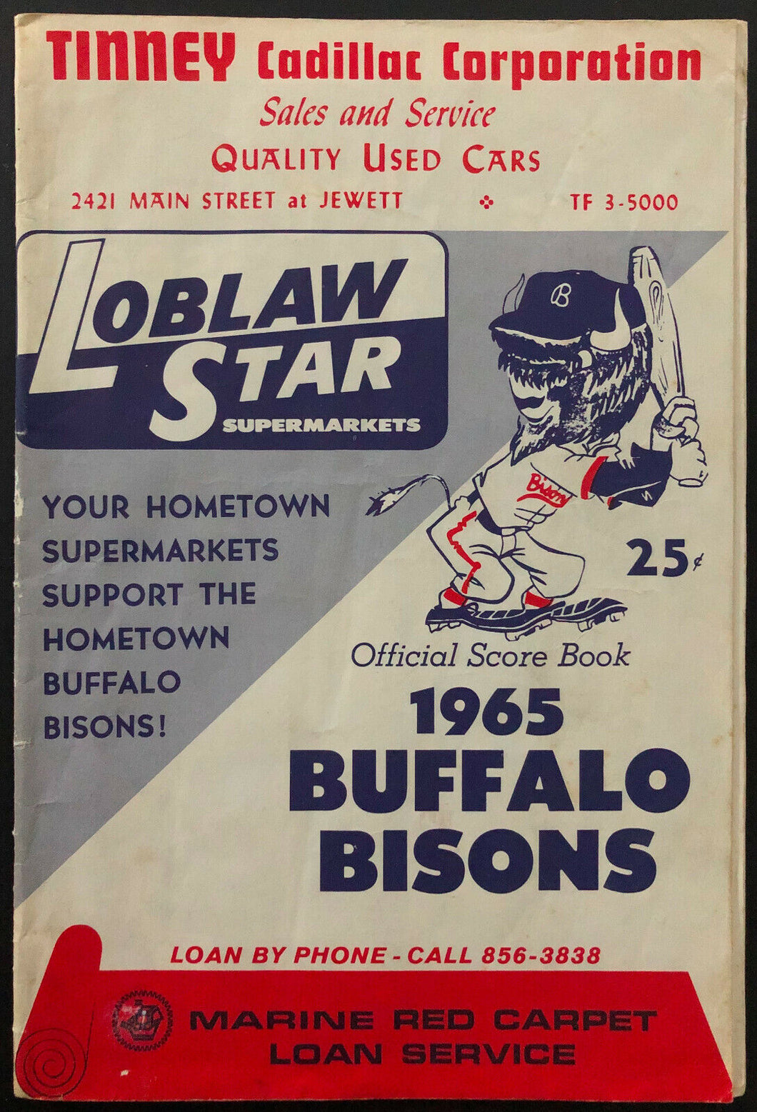 1965 War Memorial Stadium International League Baseball Program Bison's vs Leafs