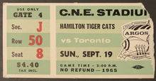 Load image into Gallery viewer, 1965 CFL Football Ticket CNE Stadium Toronto Argonauts vs Hamilton Tiger-Cats
