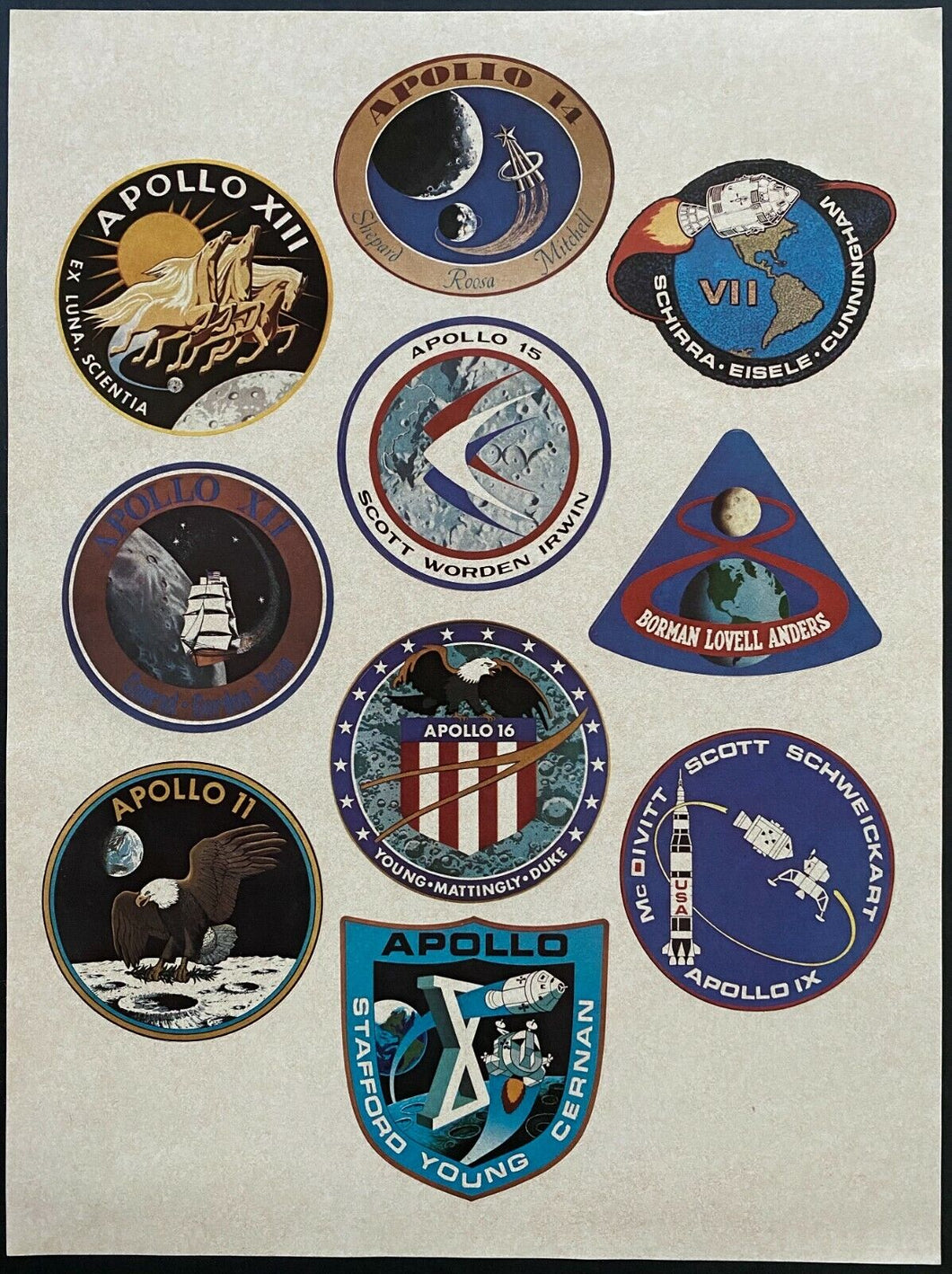 Vintage NASA Apollo Mission 7-16 Unused Decals Set Original Mailing Envelope