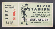 1963 Civic Stadium Montreal Alouettes vs Hamilton Tiger-Cats CFL Ticket