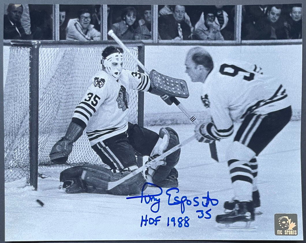 Tony Esposito Signed NHL Hockey Photo Chicago Blackhawks Autograph HOF 1988 Insc