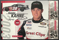 2003 Kasey Kahne Signed NASCAR Rookie Racing Promo Photo Card Autographed