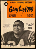 1959 CFL Football Grey Cup Program Winnipeg Blue Bombers v Hamilton Tiger Cats