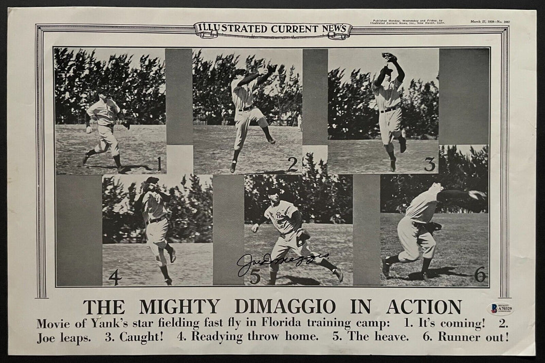 1939 Joe DiMaggio Signed Poster MLB Baseball New York Yankees Autograph Beckett