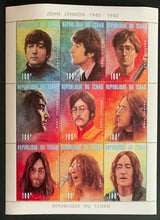 Load image into Gallery viewer, Vintage John Lennon 1940-1980 The Beatles Stamp Set Issue Of Chad COA
